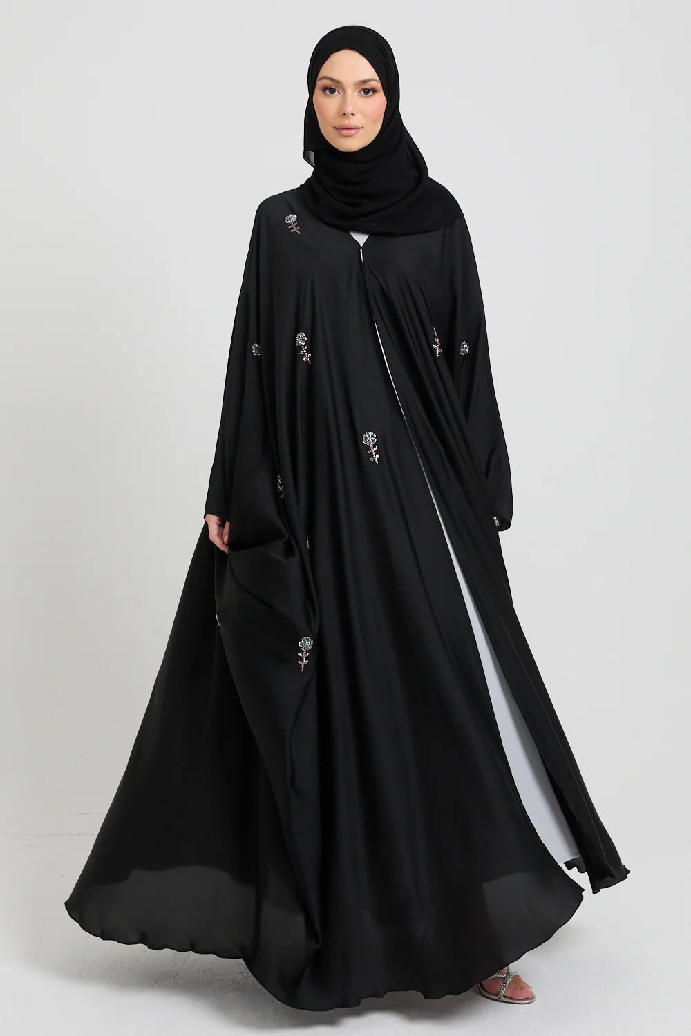 Premium Embellished Midnight Rose Open Farasha