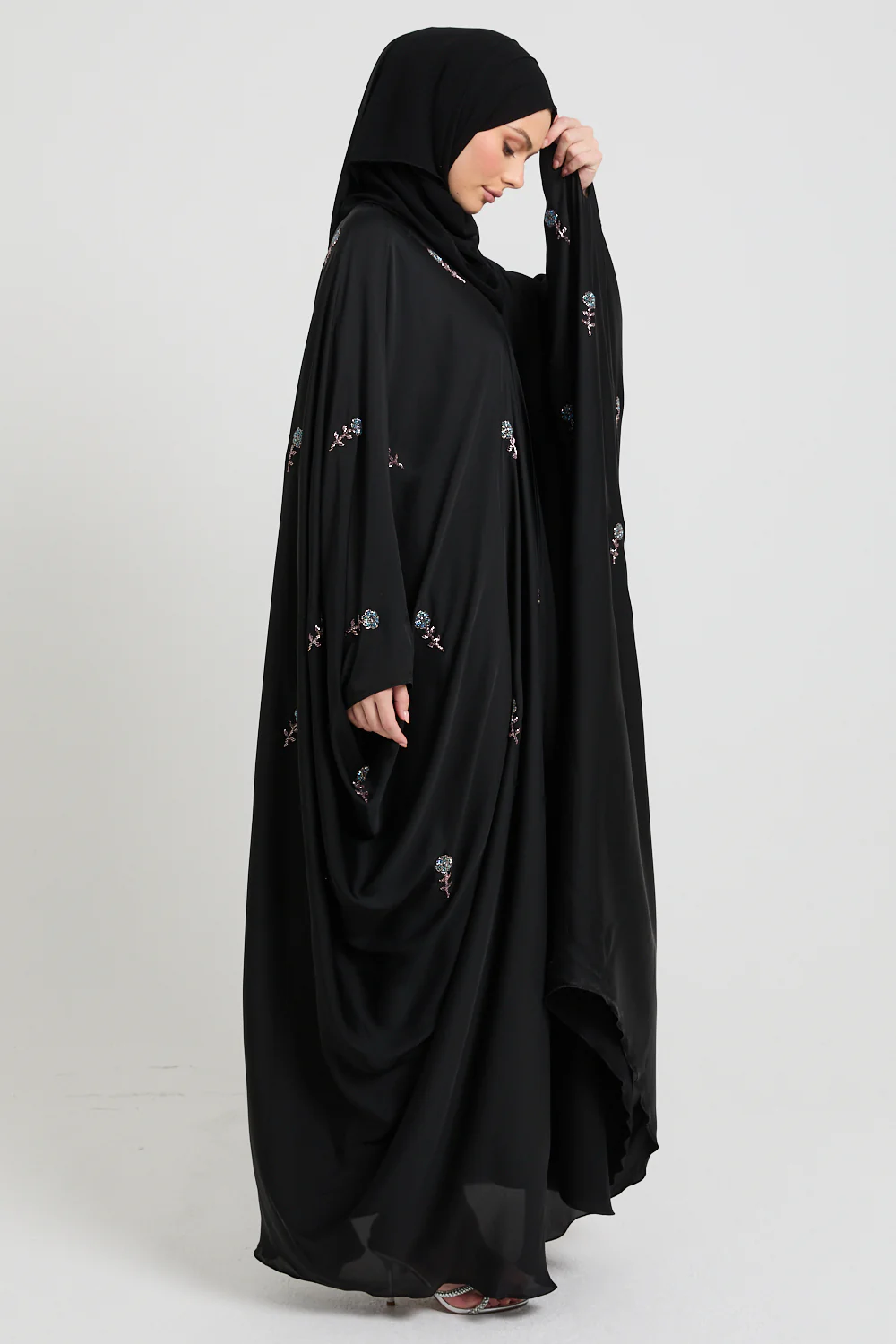 Premium Embellished Midnight Rose Open Farasha - Image 10