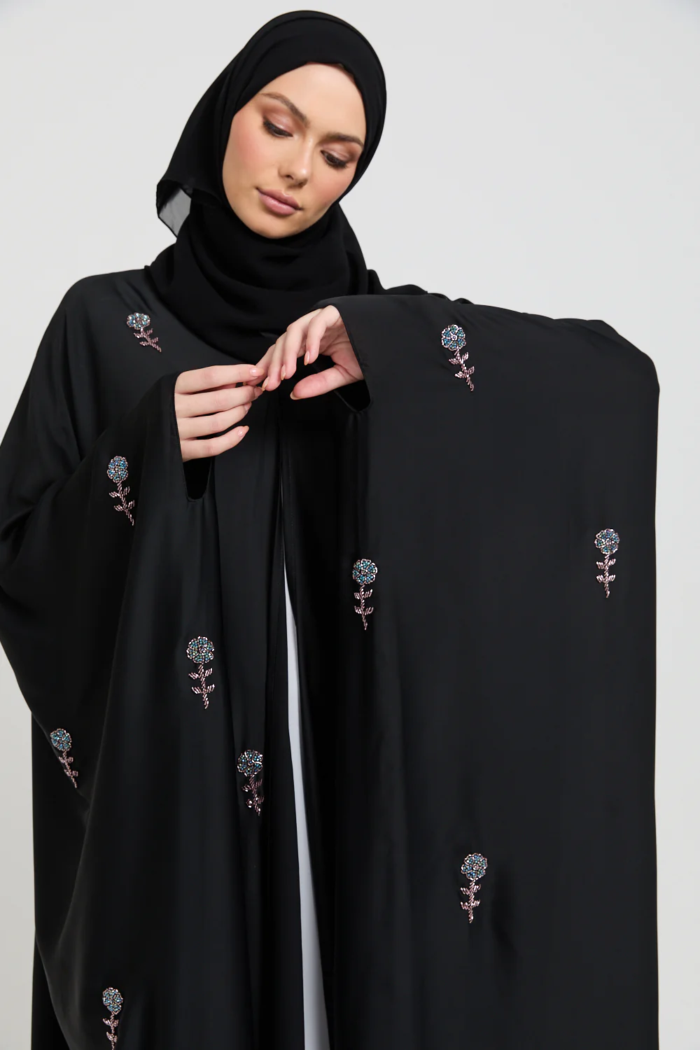 Premium Embellished Midnight Rose Open Farasha - Image 2