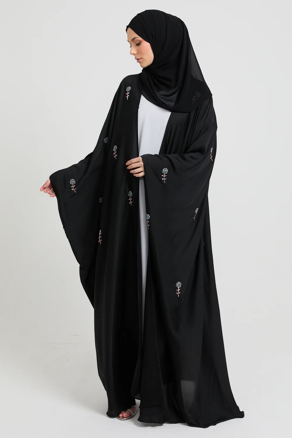 Premium Embellished Midnight Rose Open Farasha - Image 3