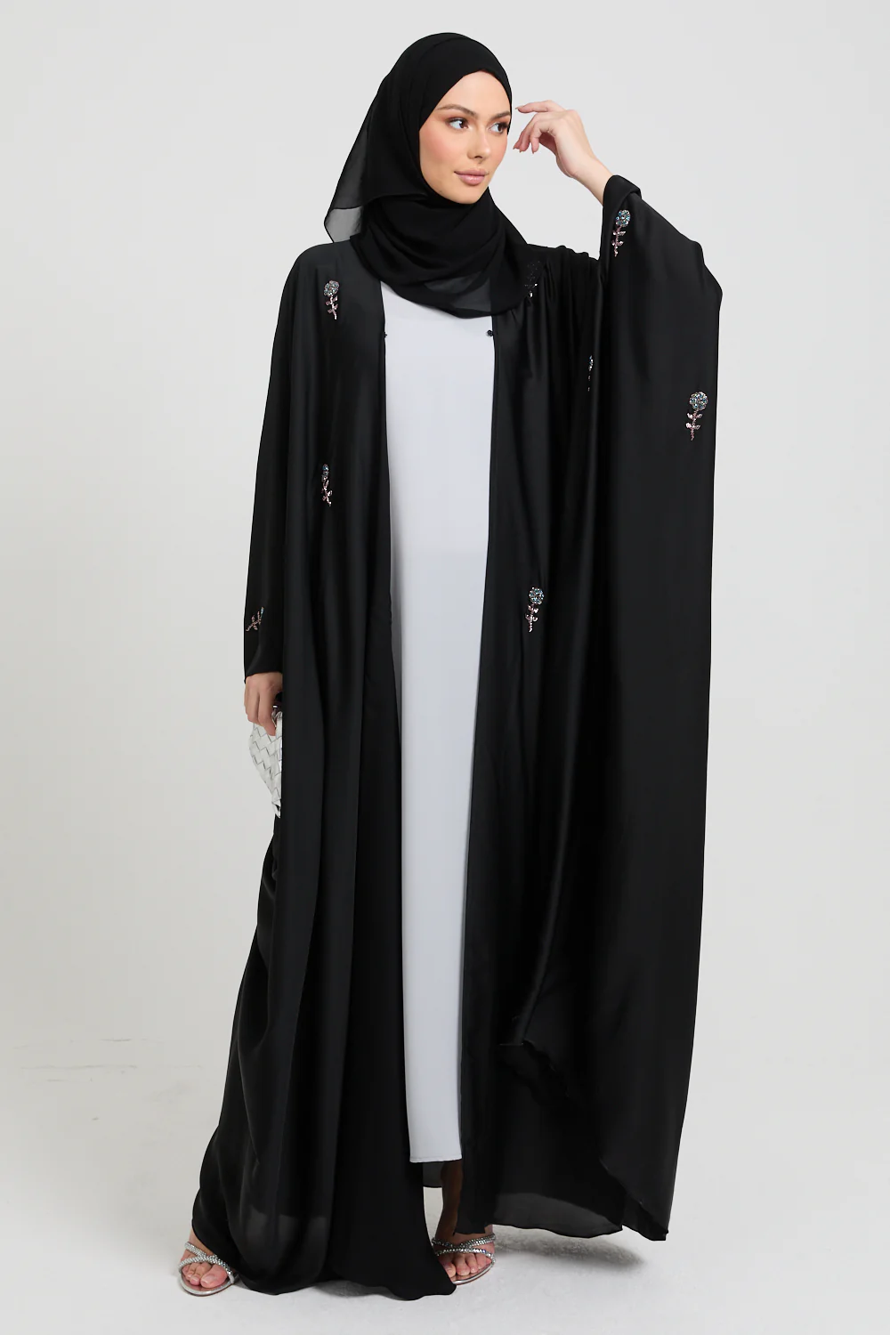 Premium Embellished Midnight Rose Open Farasha - Image 7