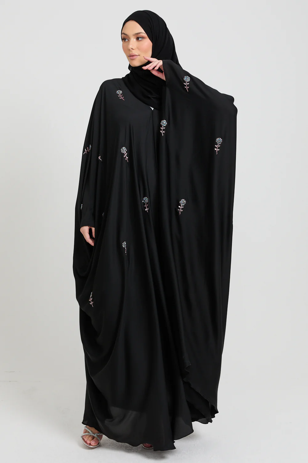 Premium Embellished Midnight Rose Open Farasha - Image 9