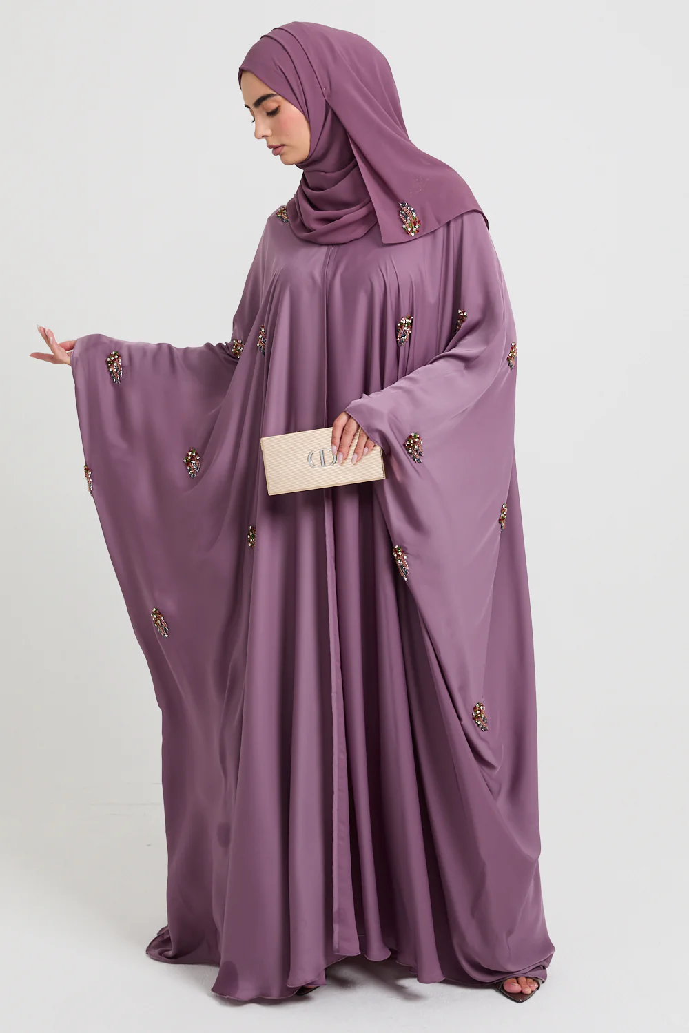 Premium Embellished Orchid Dusk Open Farasha