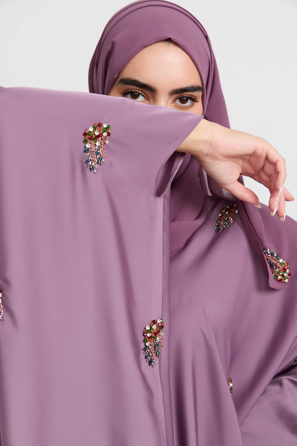 Premium Embellished Orchid Dusk Open Farasha - Image 2