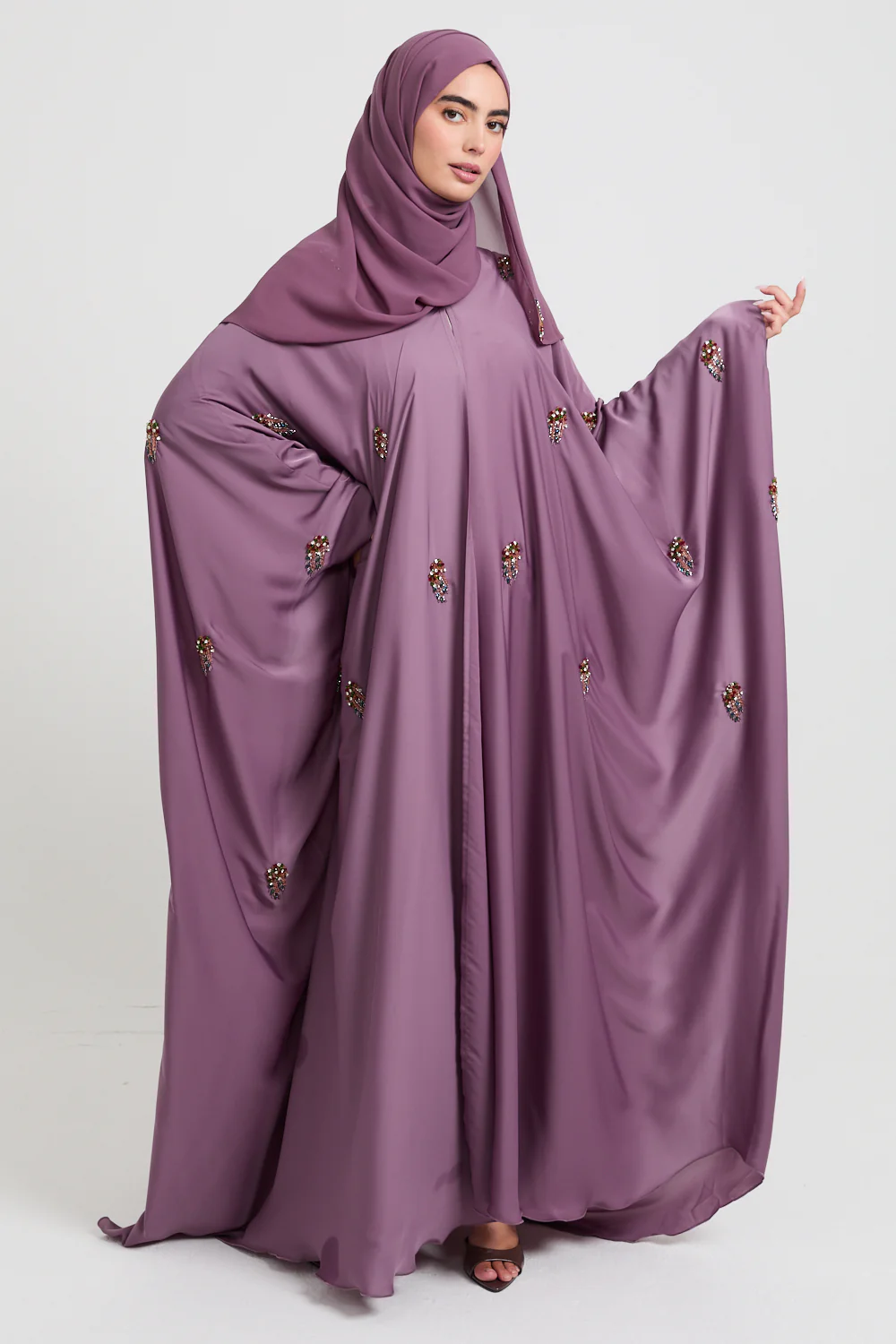 Premium Embellished Orchid Dusk Open Farasha - Image 3