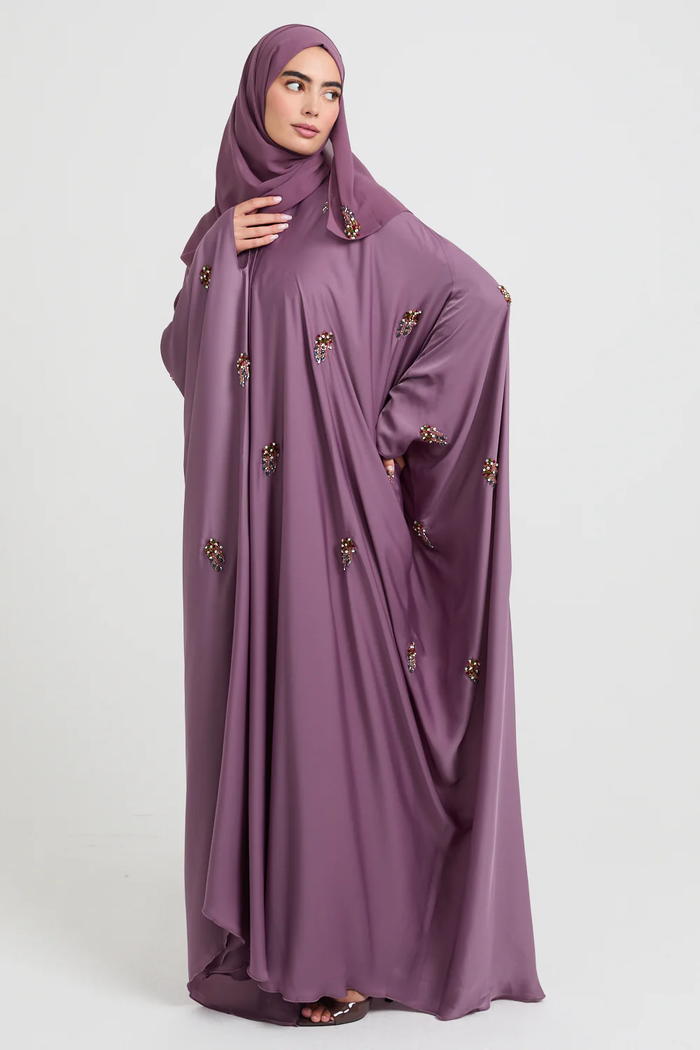 Premium Embellished Orchid Dusk Open Farasha - Image 4