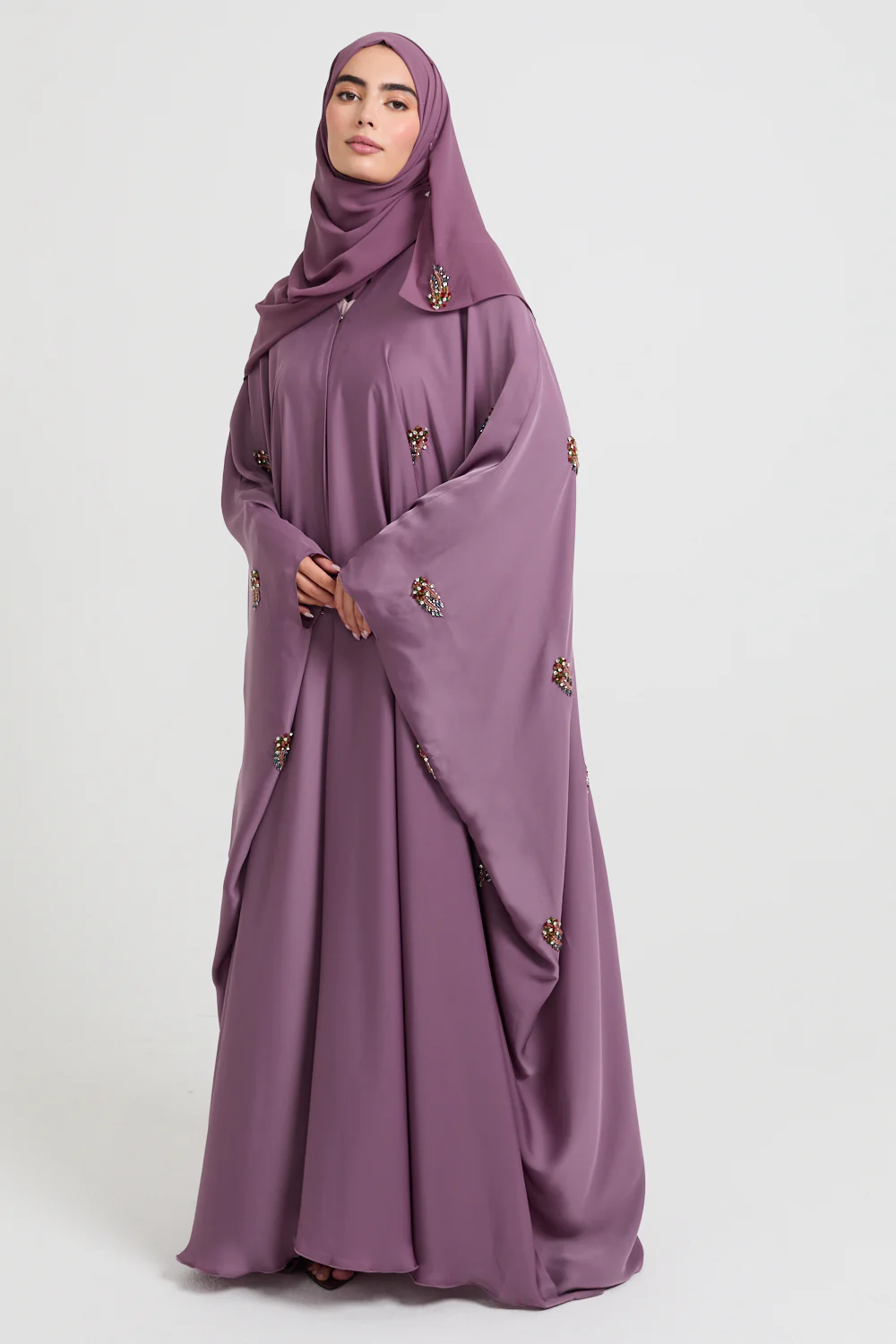 Premium Embellished Orchid Dusk Open Farasha - Image 5