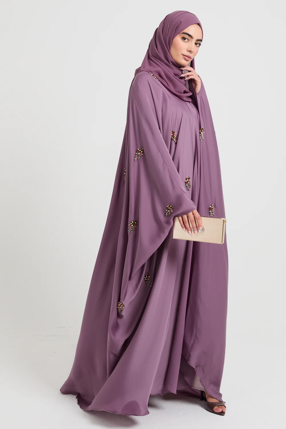 Premium Embellished Orchid Dusk Open Farasha - Image 6