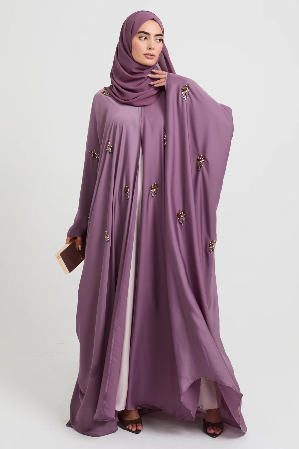 Premium Embellished Orchid Dusk Open Farasha - Image 7