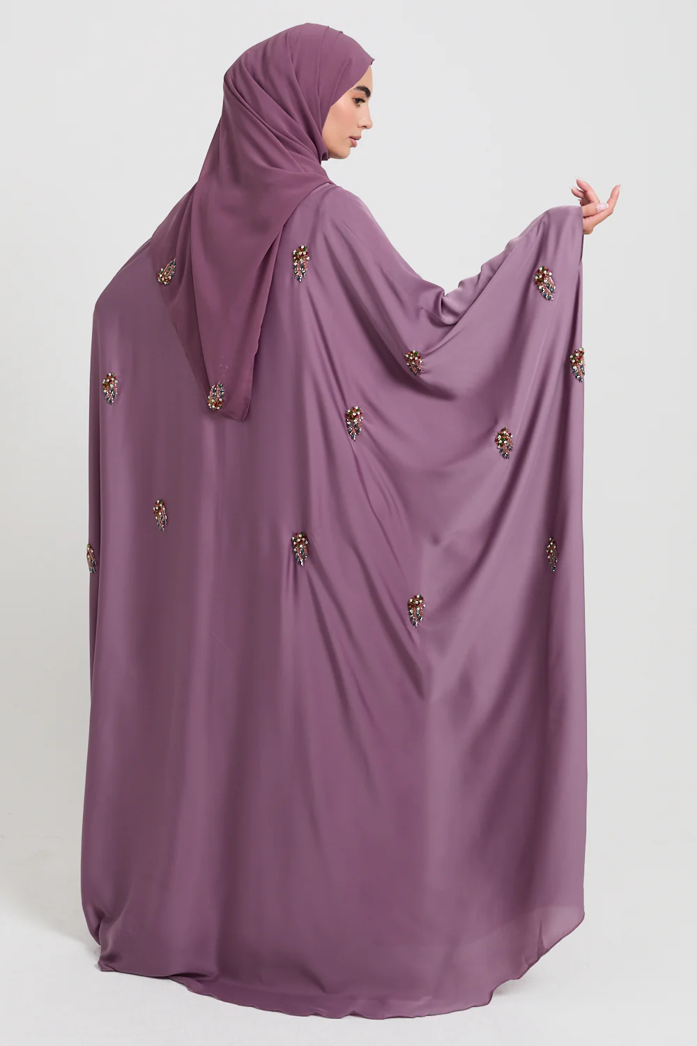 Premium Embellished Orchid Dusk Open Farasha - Image 8