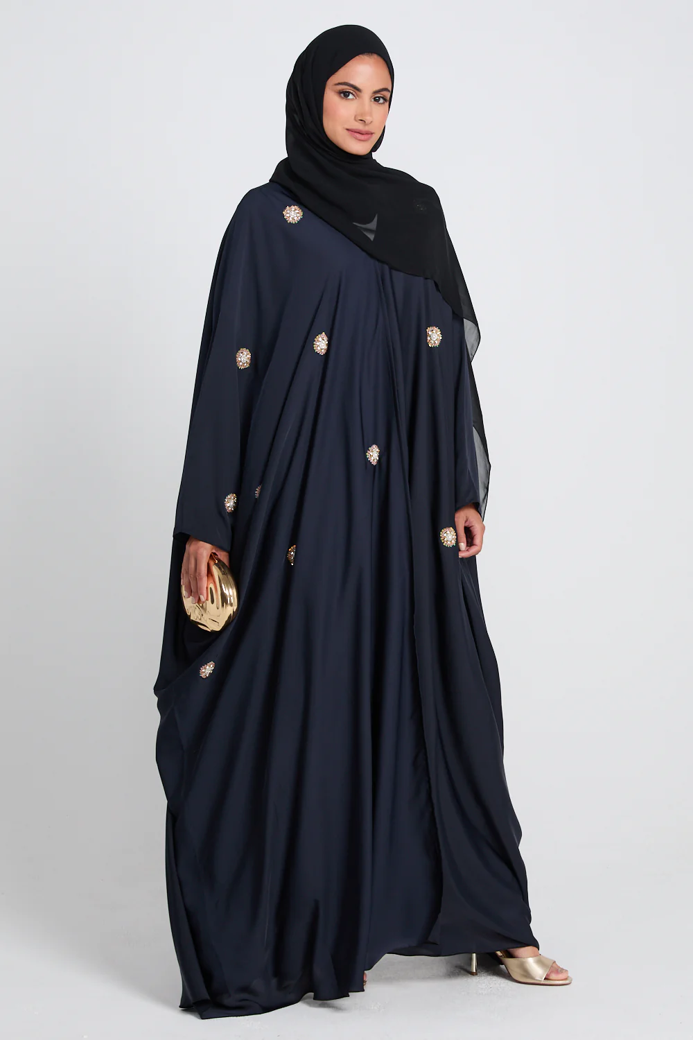 Premium Embellished Royal Deep Navy Open Farasha - Image 10
