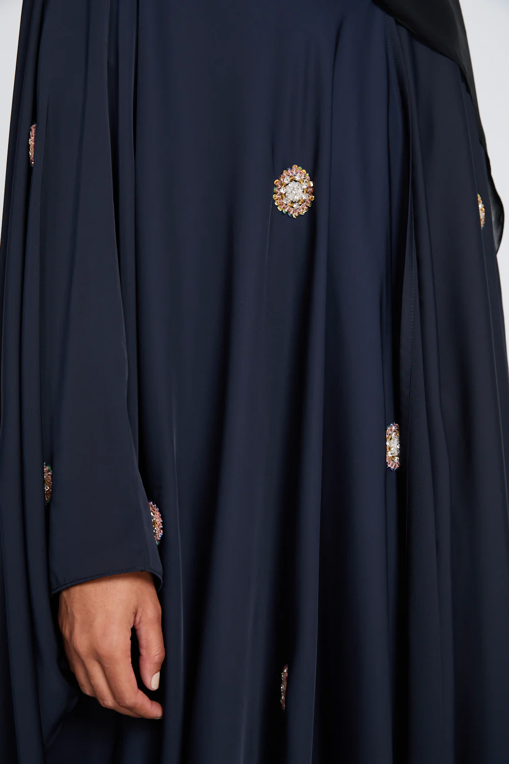 Premium Embellished Royal Deep Navy Open Farasha - Image 4