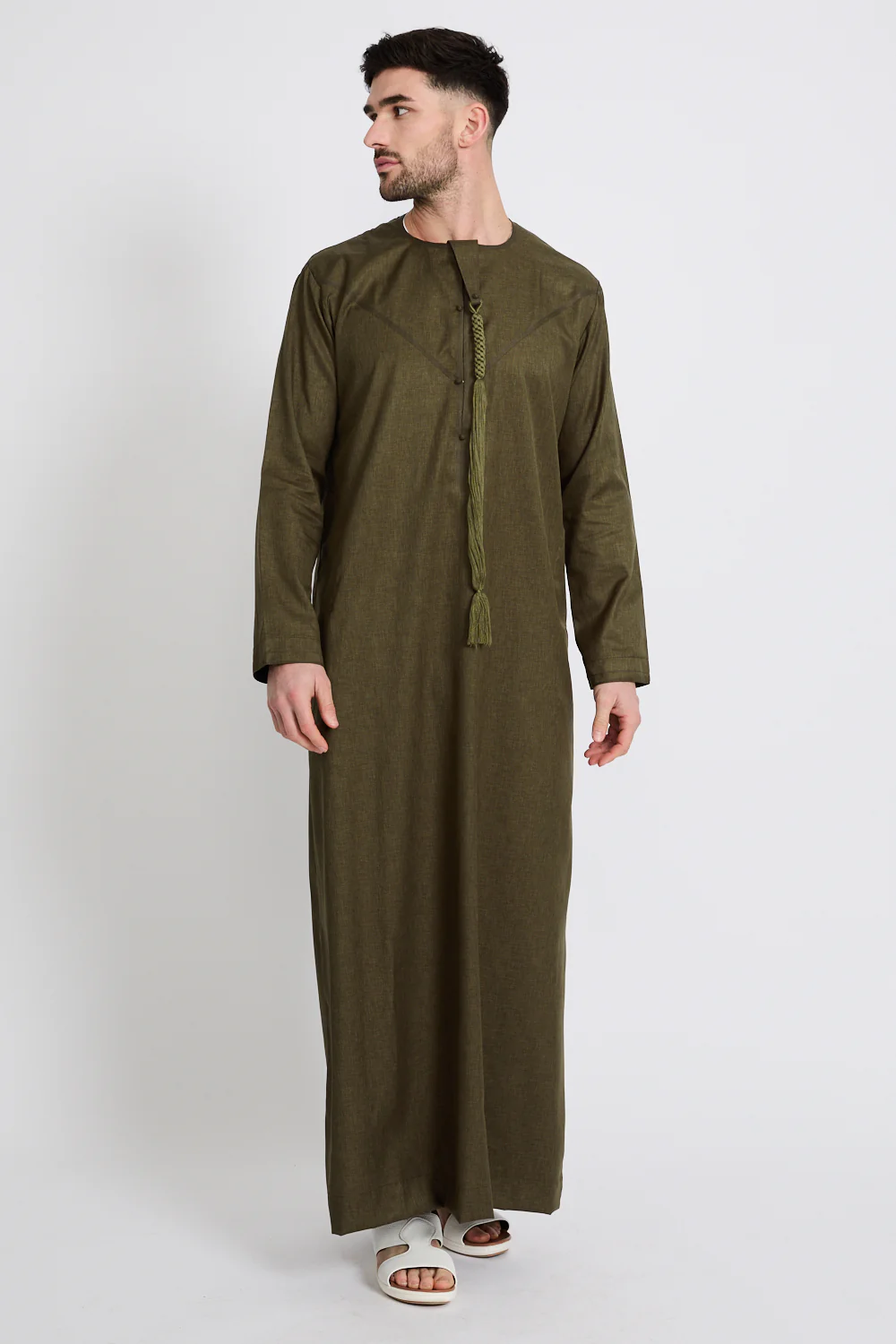 Premium Emirati Thobe - Khaki Olive - Image 6