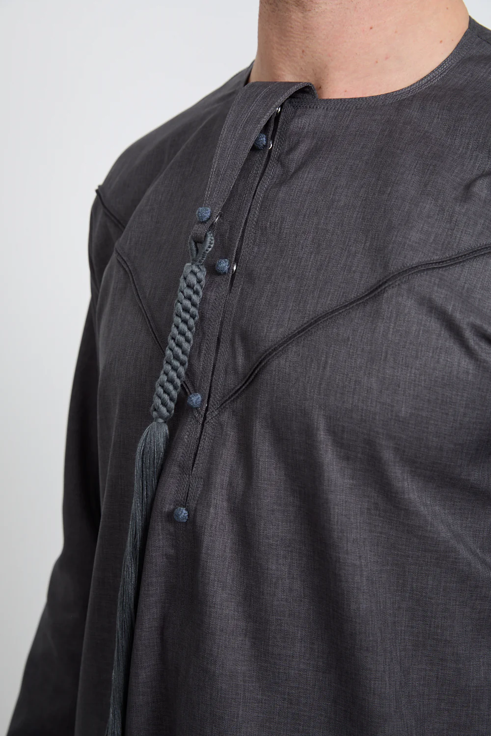 Premium Emirati Thobe with Pleat Detailing - Blue Mirage - Image 4