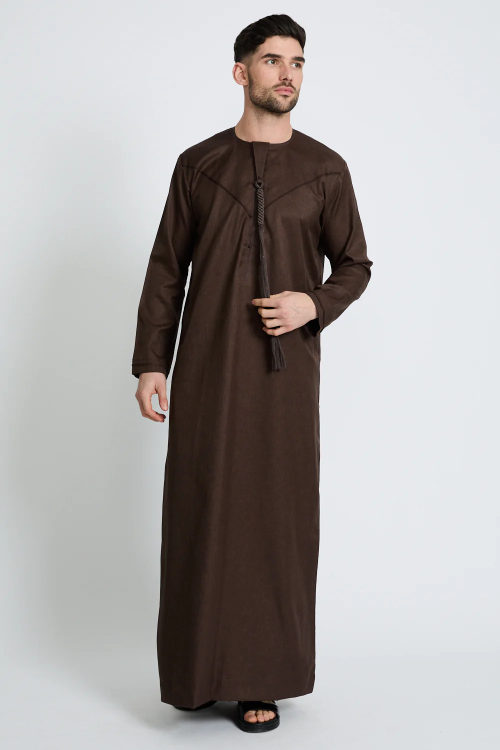 Premium Emirati Thobe with Pleat Detailing - Oakwood - Image 3