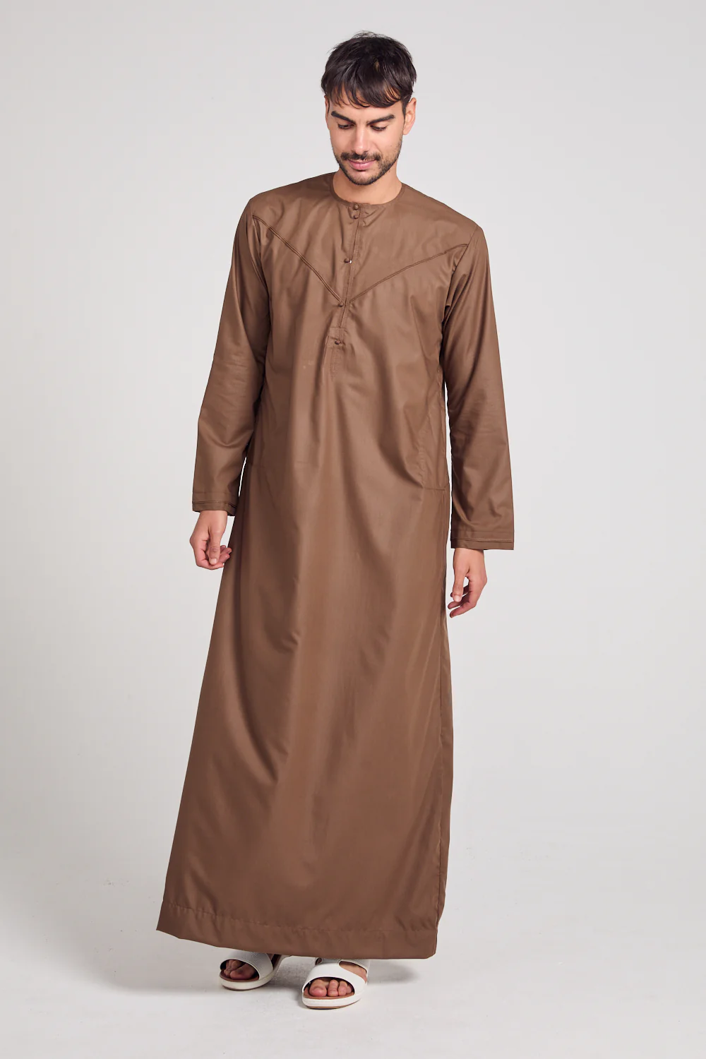 Premium Emirati Thobe With Pleat Detailing - Toffee - Image 8