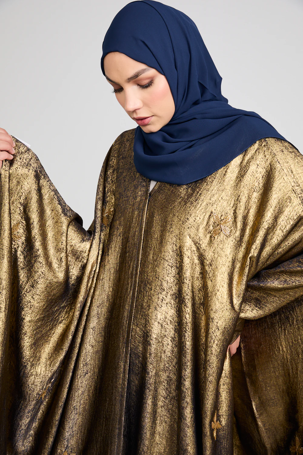 Premium Ethereal Glow Embellished Open Farasha - Stellar Blue - Image 2