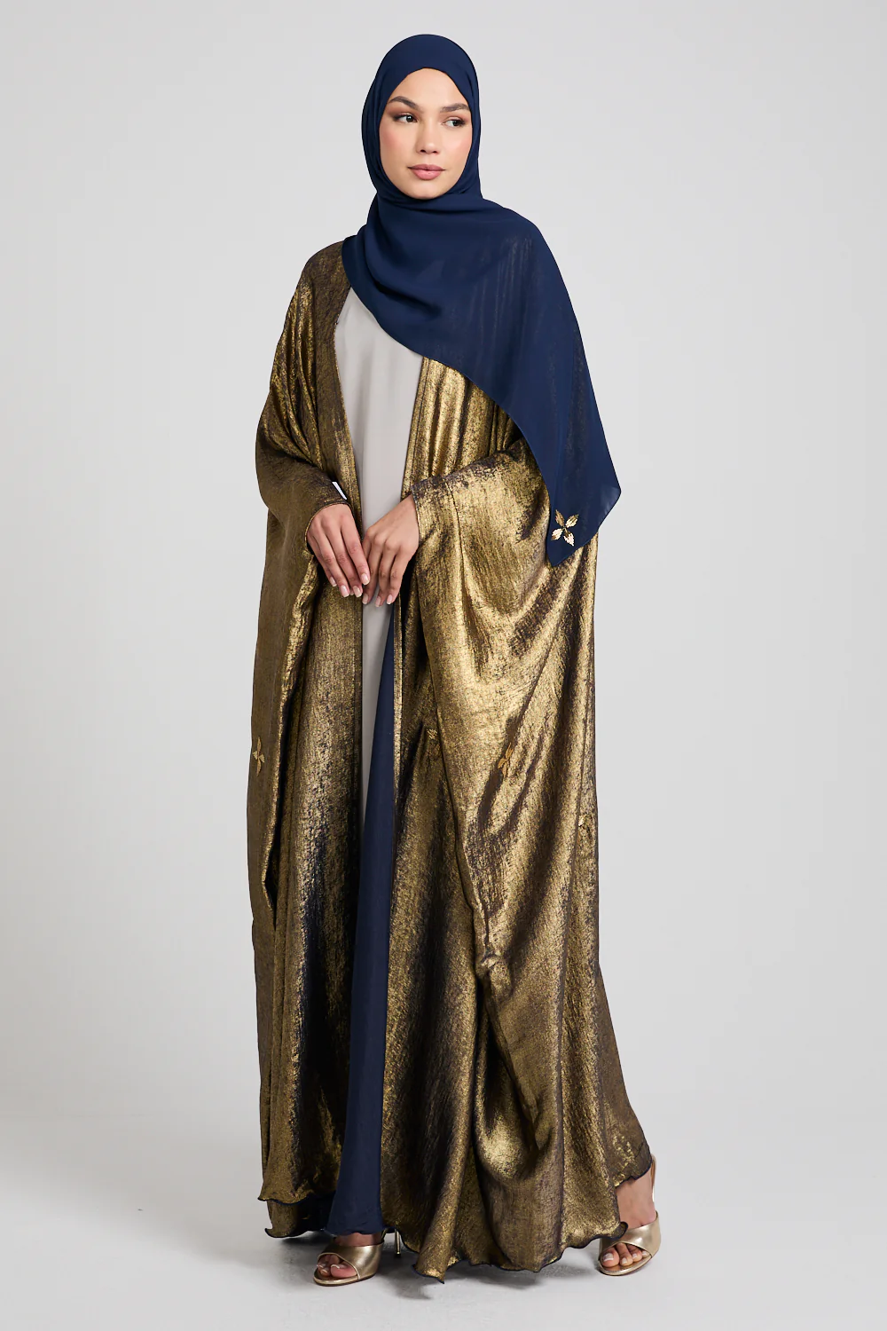 Premium Ethereal Glow Embellished Open Farasha - Stellar Blue - Image 3