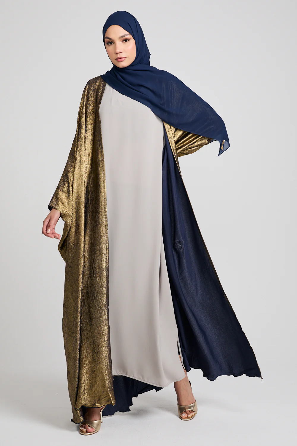 Premium Ethereal Glow Embellished Open Farasha - Stellar Blue - Image 4