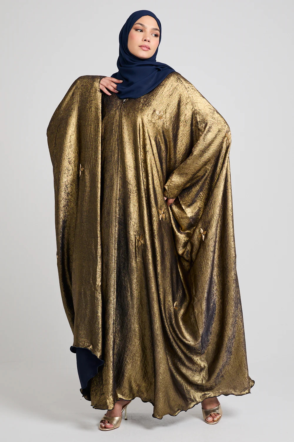 Premium Ethereal Glow Embellished Open Farasha - Stellar Blue - Image 5