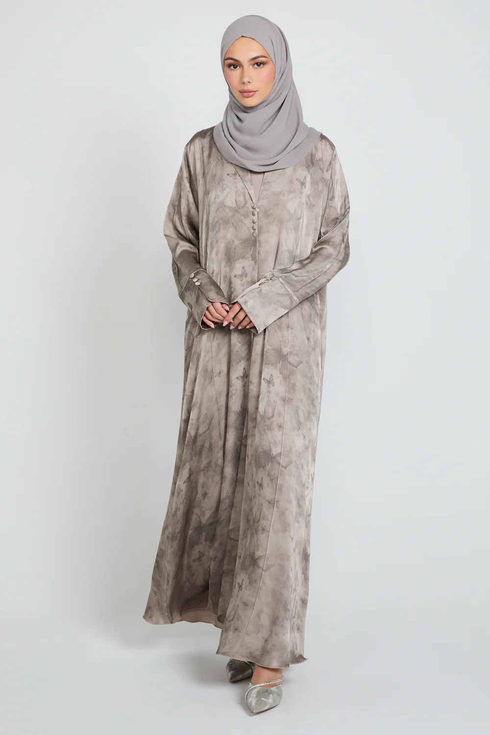 Premium Floral Mirage Blazer Open Abaya - Desert Mist- LIMITED EDITION - Image 3