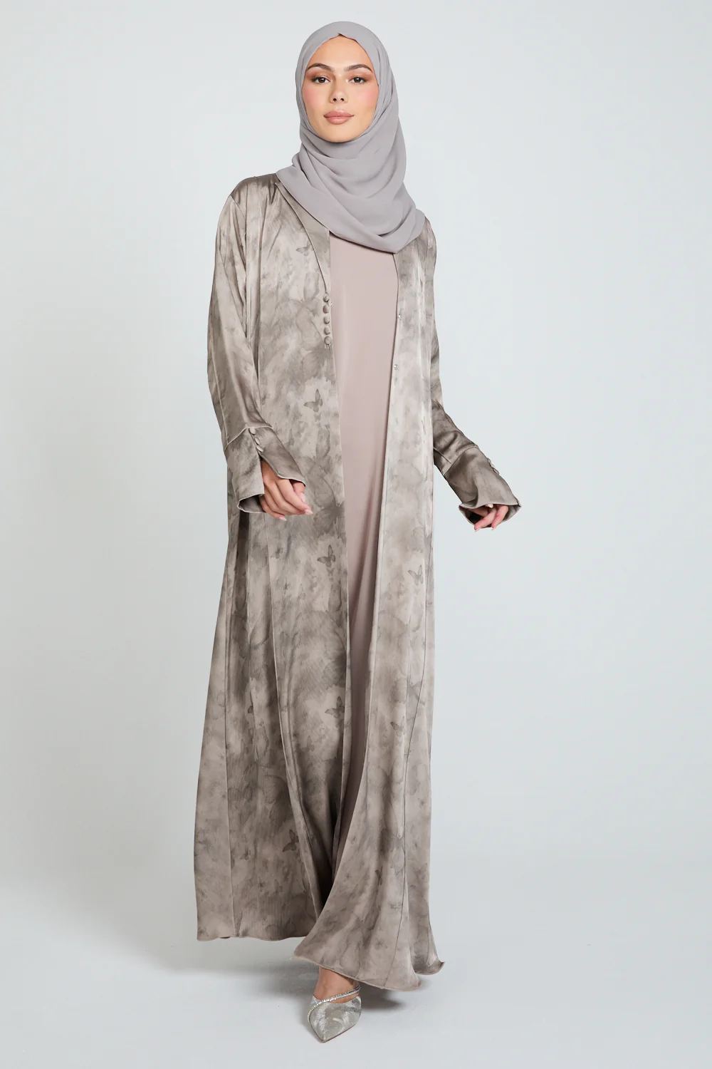 Premium Floral Mirage Blazer Open Abaya - Desert Mist- LIMITED EDITION - Image 8