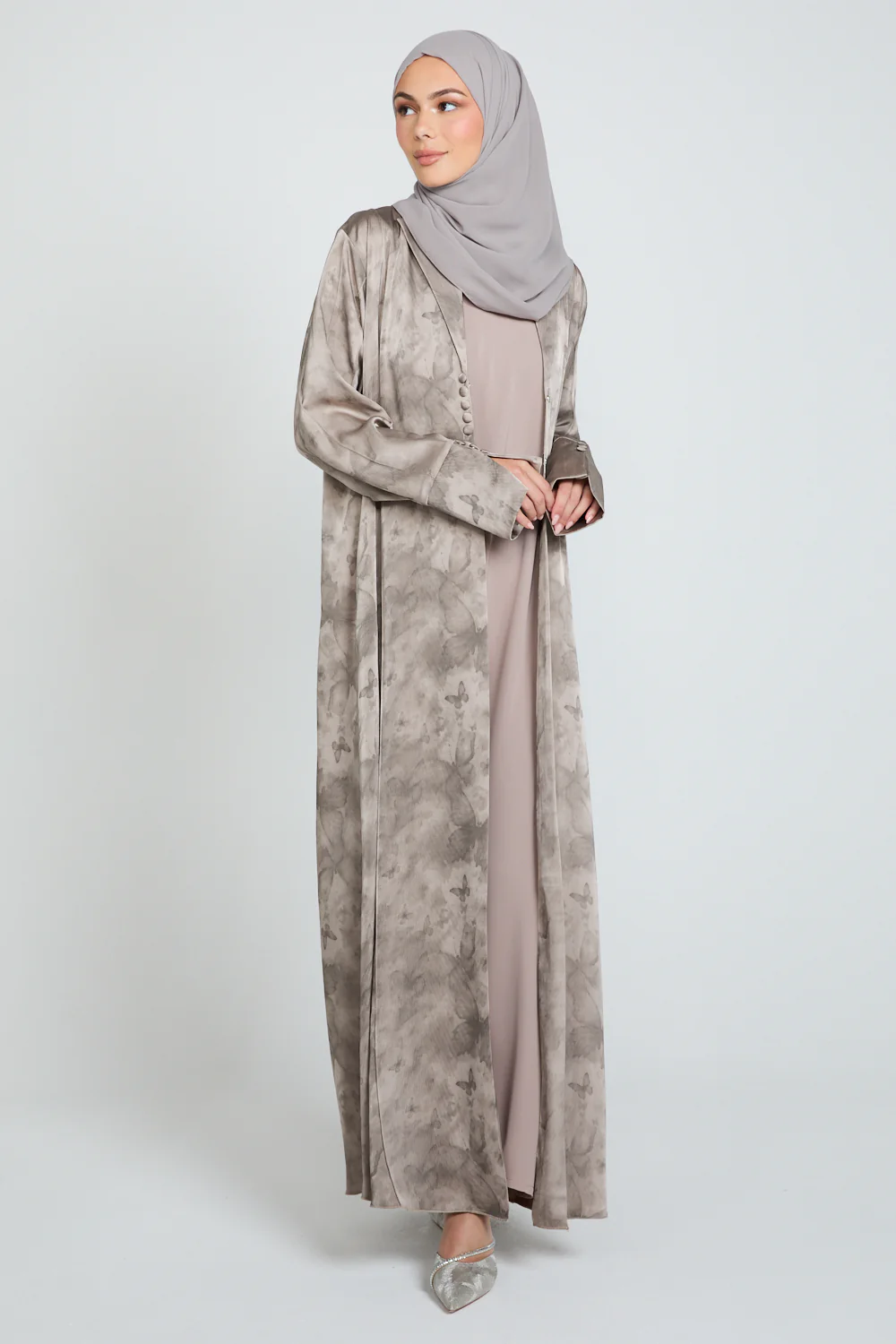 Premium Floral Mirage Blazer Open Abaya - Desert Mist- LIMITED EDITION - Image 9