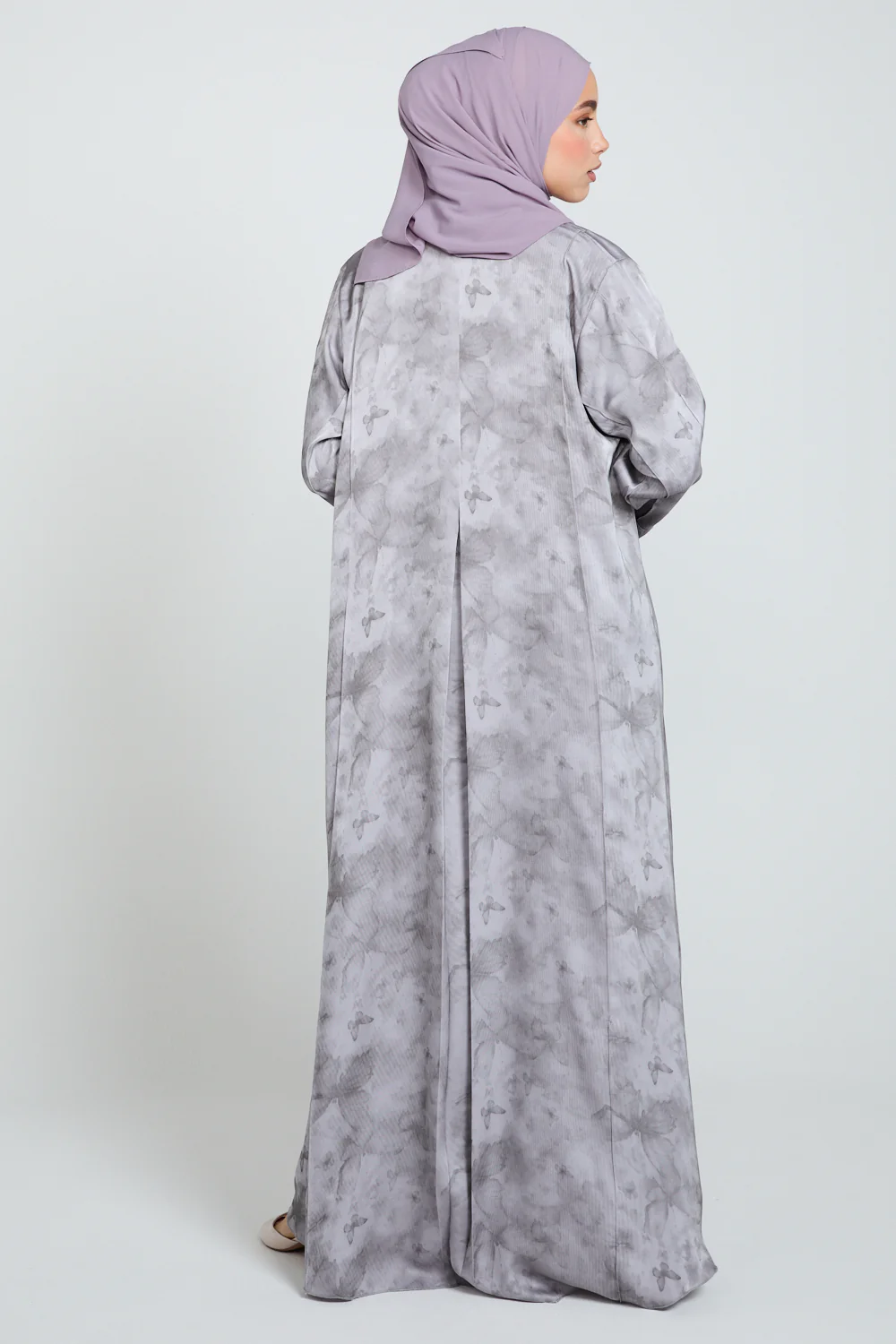 Premium Floral Mirage Blazer Open Abaya - Lavender Smoke - LIMITED EDITION - Image 6