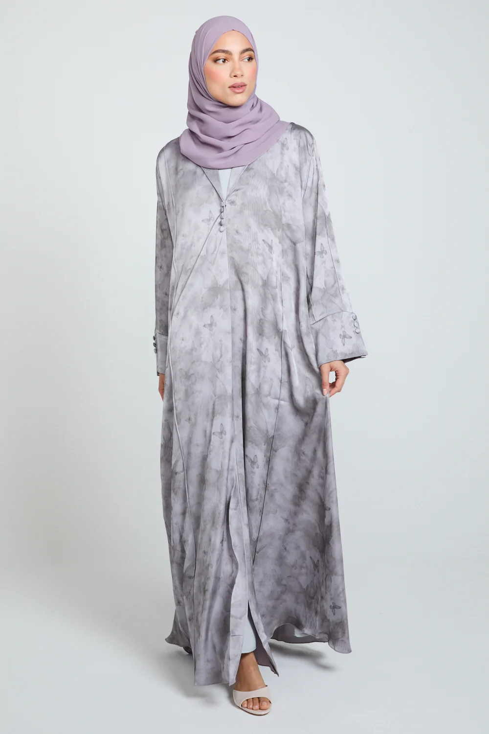 Premium Floral Mirage Blazer Open Abaya - Lavender Smoke - LIMITED EDITION - Image 8