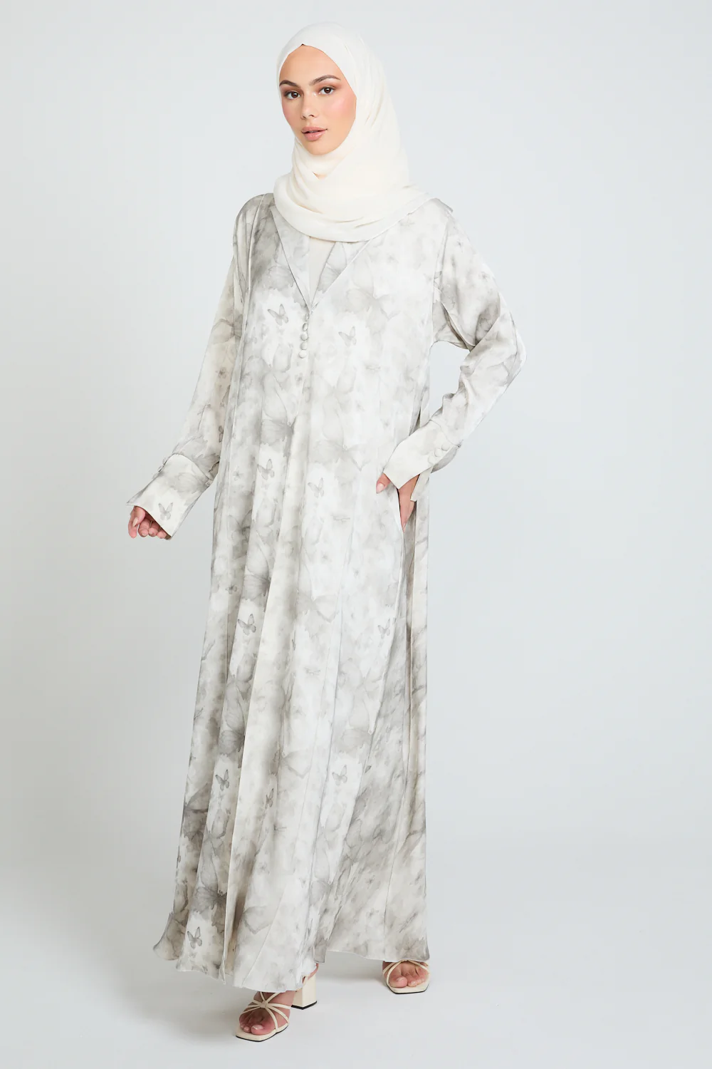 Premium Floral Mirage Blazer Open Abaya - Moonstone - LIMITED EDITION - Image 4