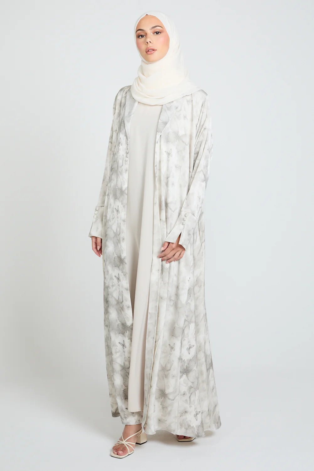 Premium Floral Mirage Blazer Open Abaya - Moonstone - LIMITED EDITION - Image 7