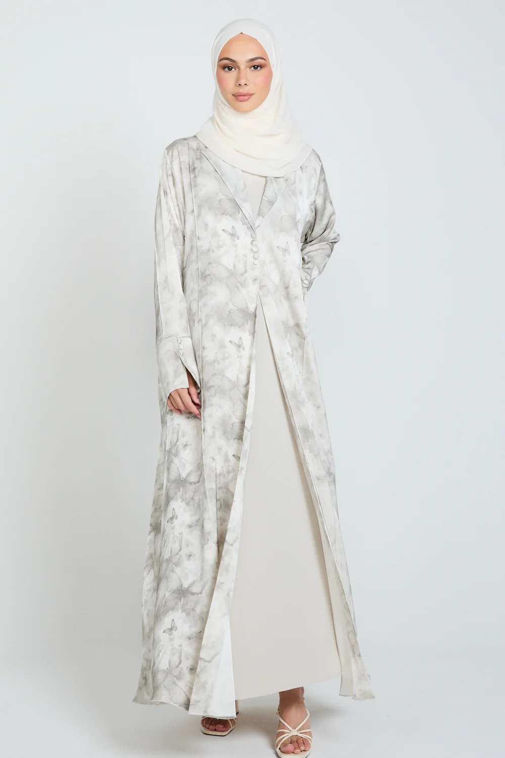 Premium Floral Mirage Blazer Open Abaya - Moonstone - LIMITED EDITION - Image 8