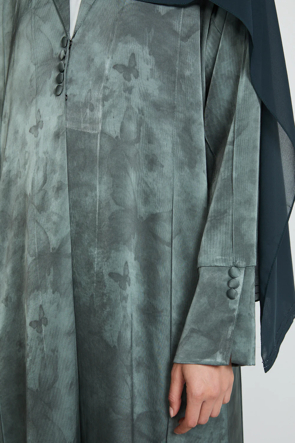 Premium Floral Mirage Blazer Open Abaya - Smoky Peacock - LIMITED EDITION - Image 5