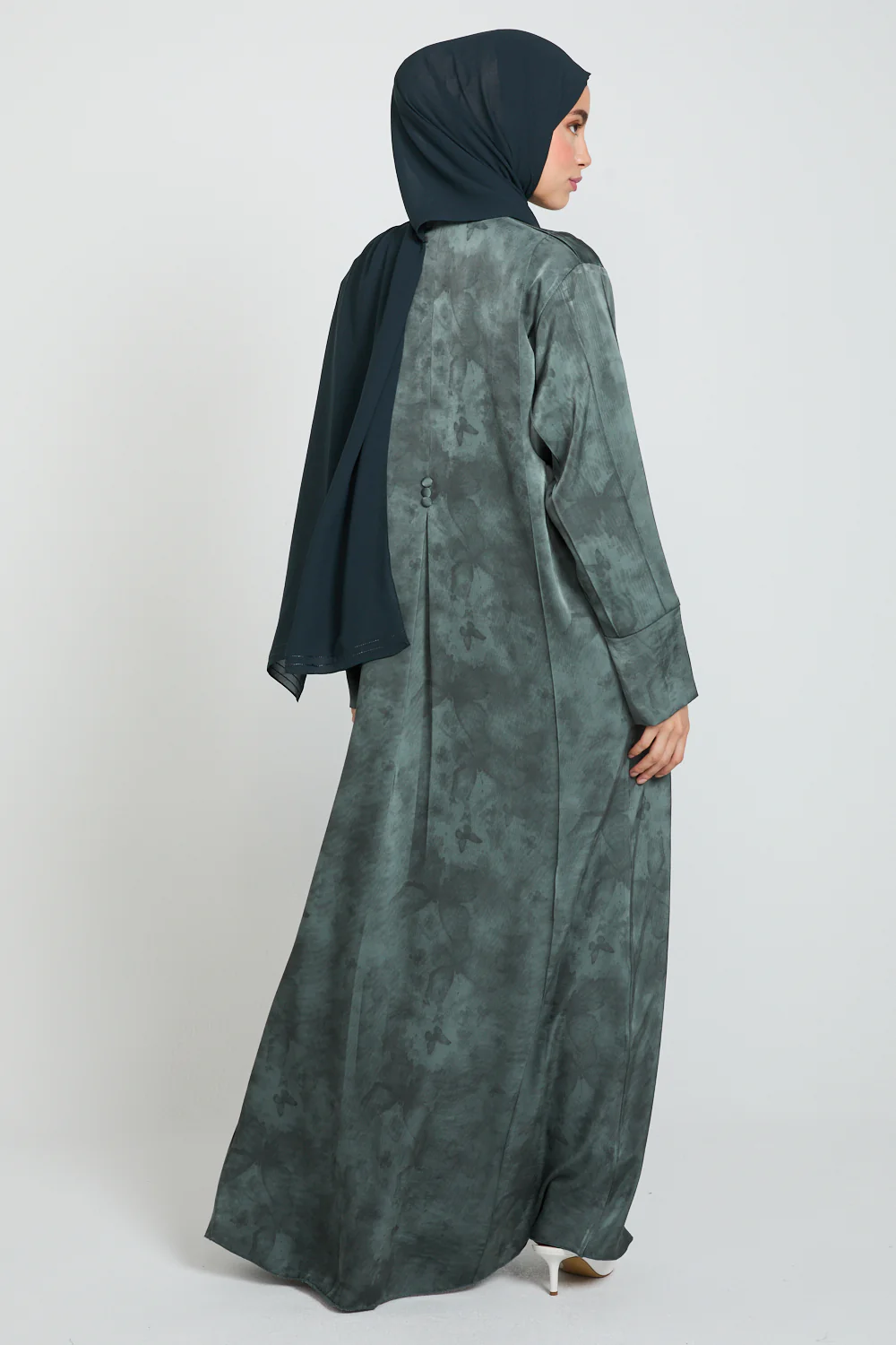 Premium Floral Mirage Blazer Open Abaya - Smoky Peacock - LIMITED EDITION - Image 6