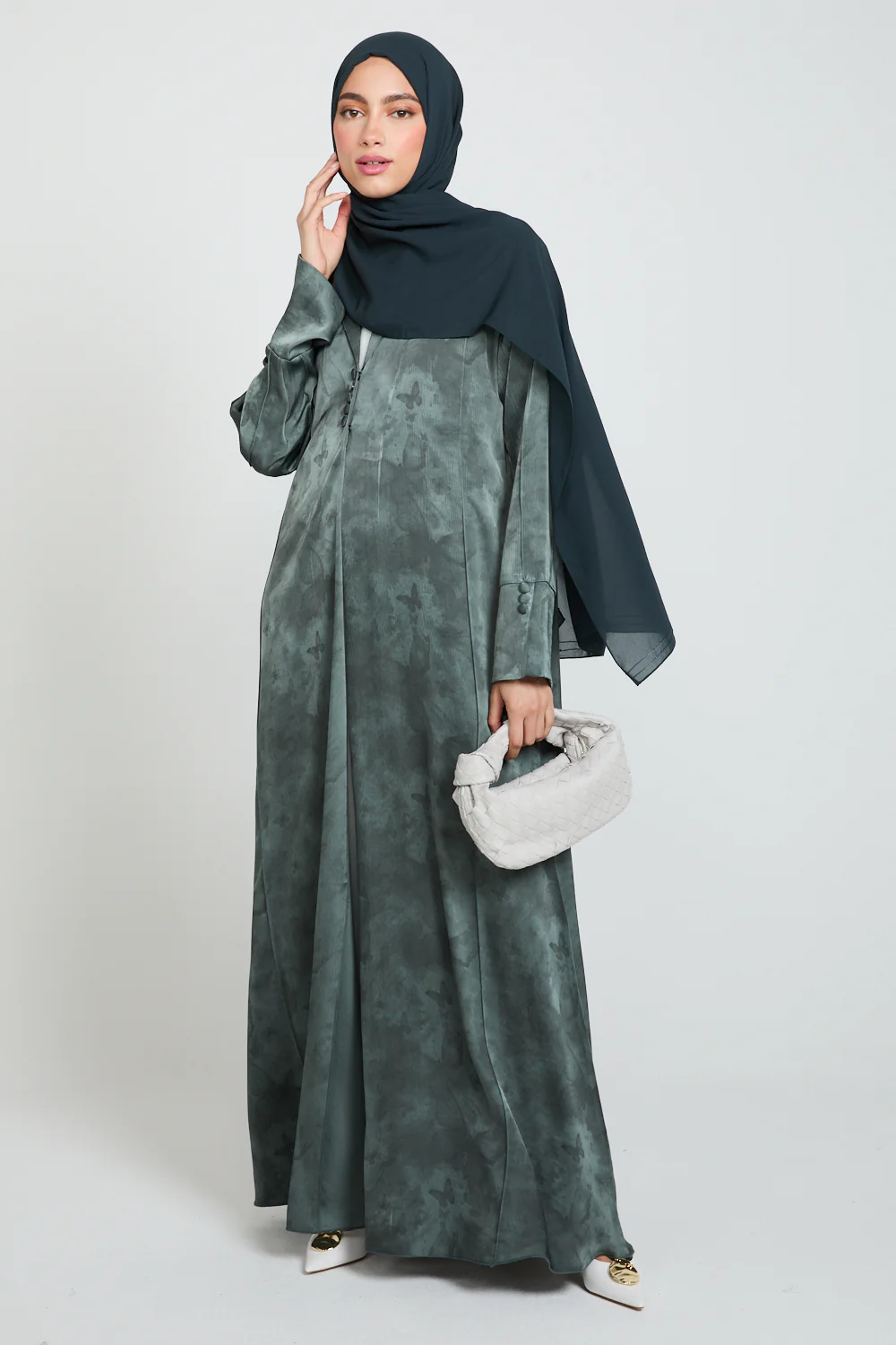 Premium Floral Mirage Blazer Open Abaya - Smoky Peacock - LIMITED EDITION - Image 7