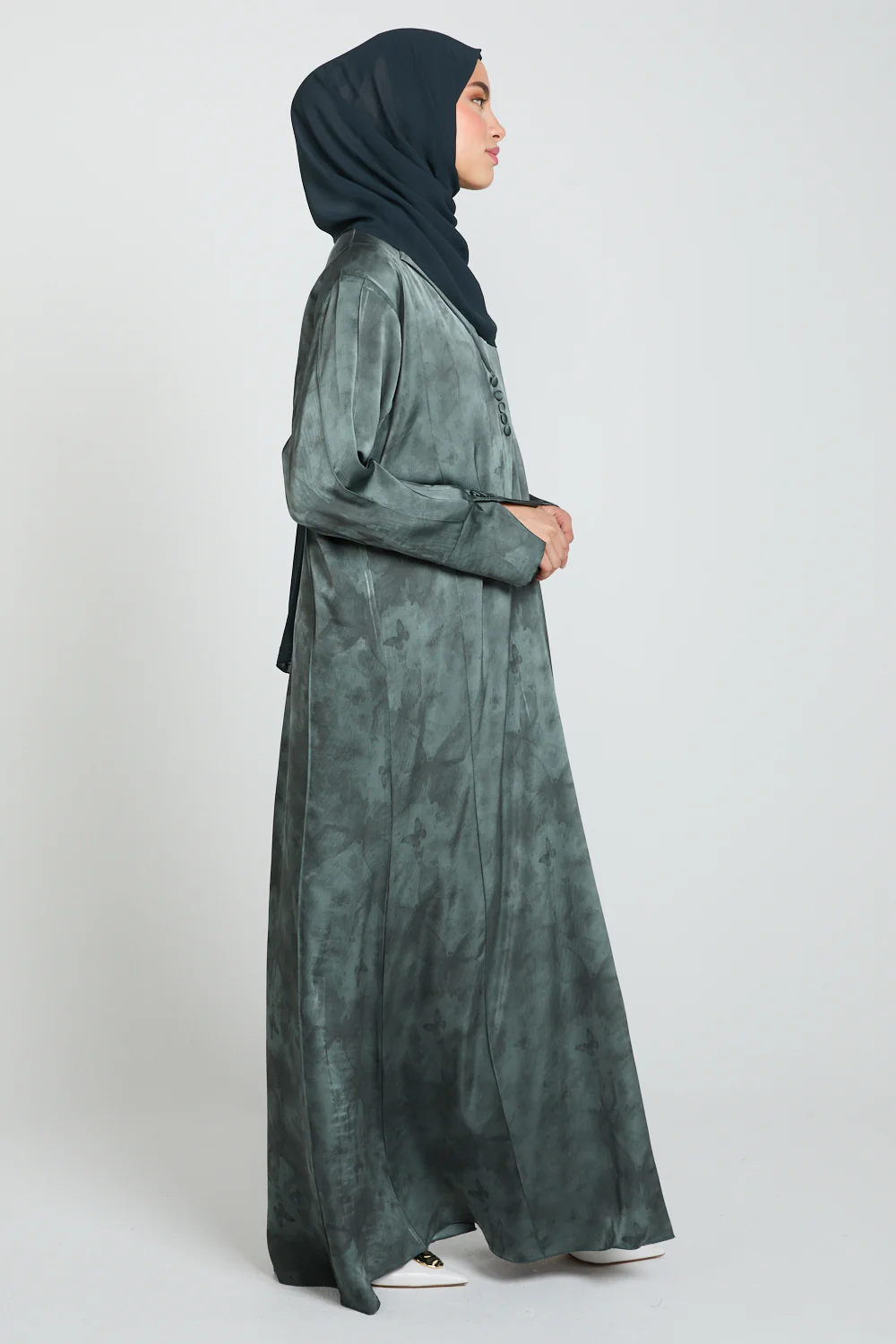 Premium Floral Mirage Blazer Open Abaya - Smoky Peacock - LIMITED EDITION - Image 9
