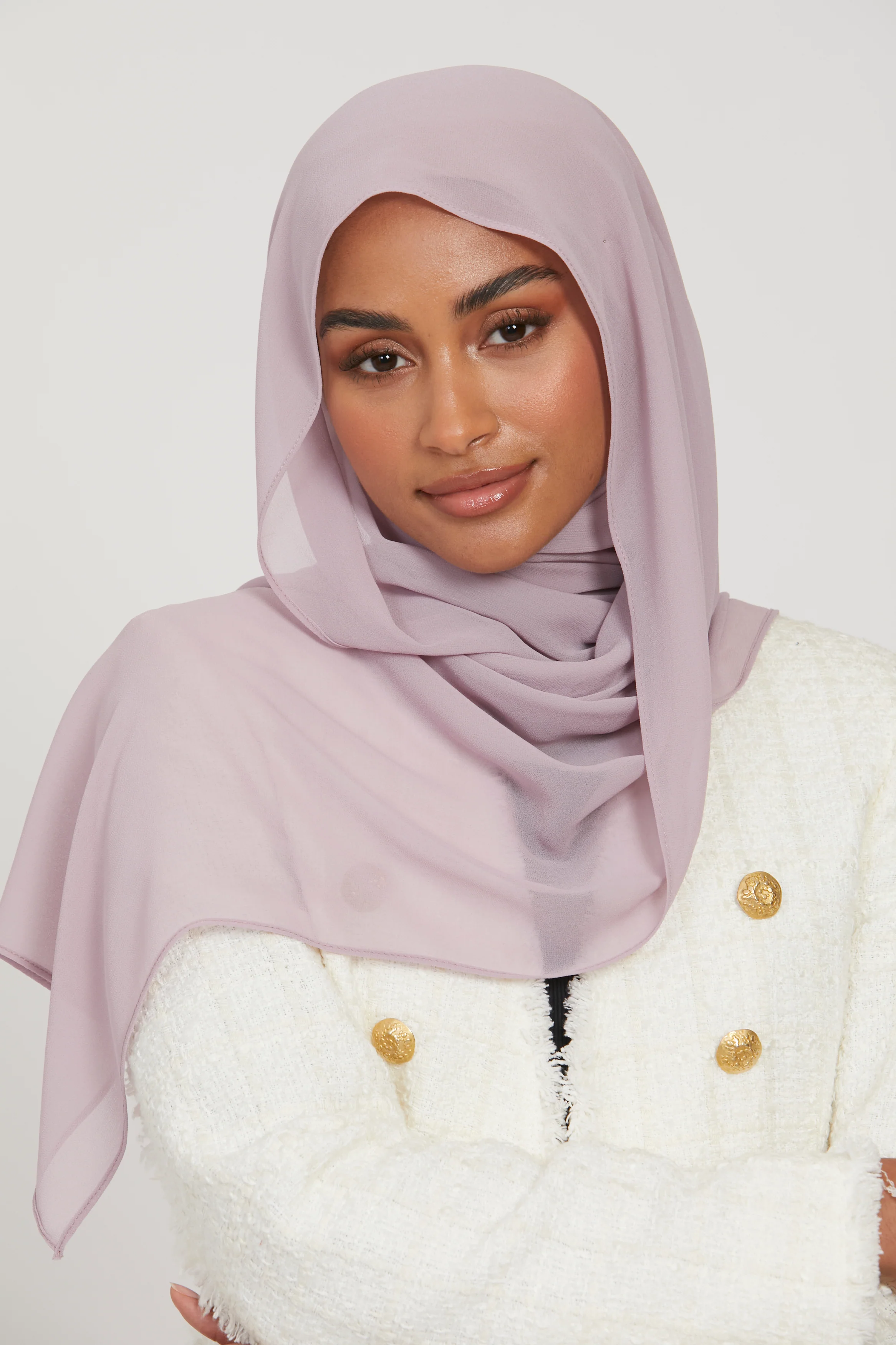 Premium Georgette Chiffon Hijab -  Lilac Mink - Image 3