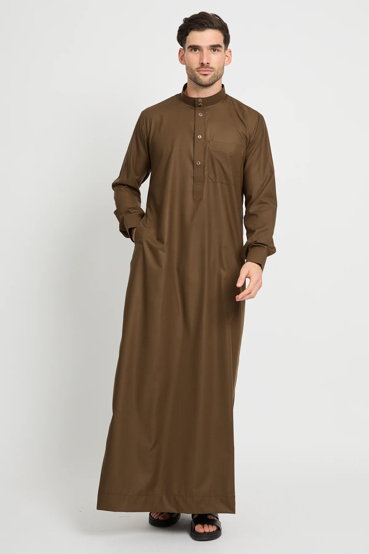Premium Heritage Buttoned Thobe – Amber Walnut - Image 3