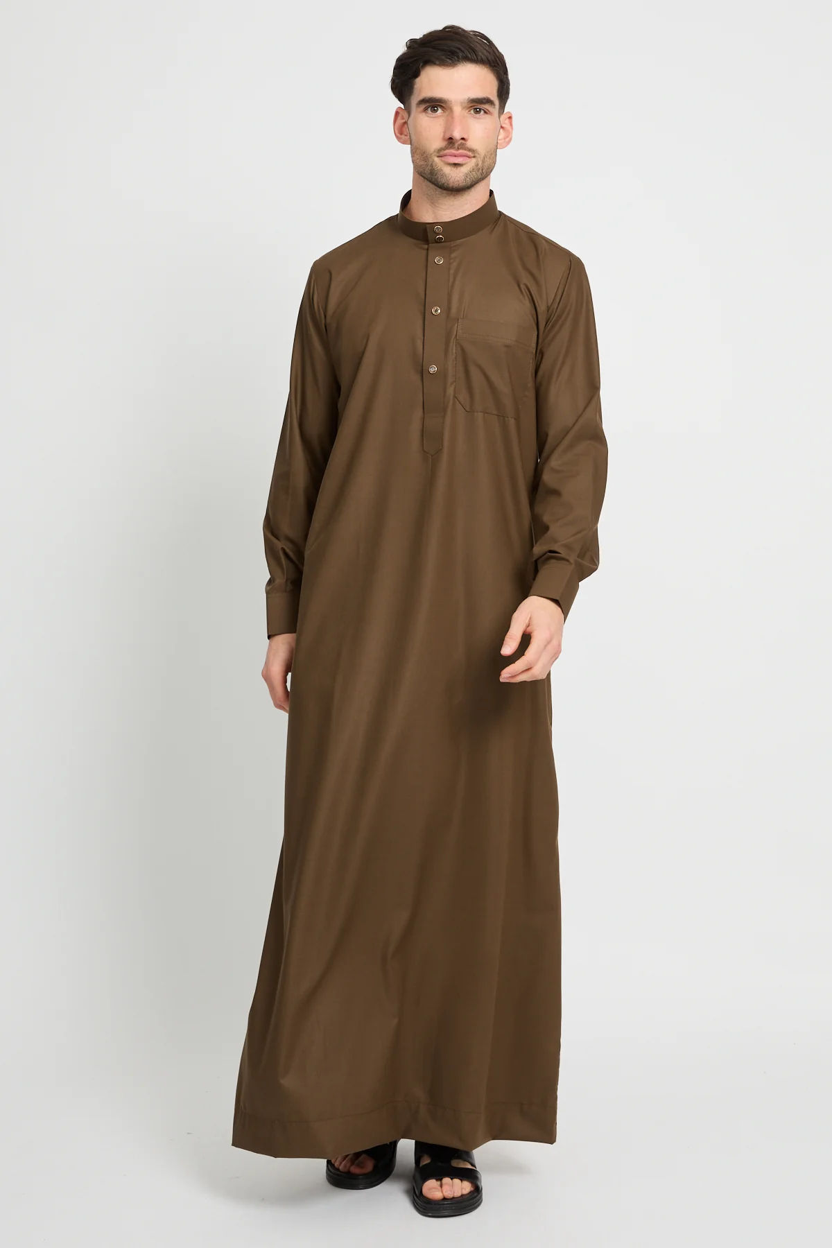 Premium Heritage Buttoned Thobe – Amber Walnut - Image 6