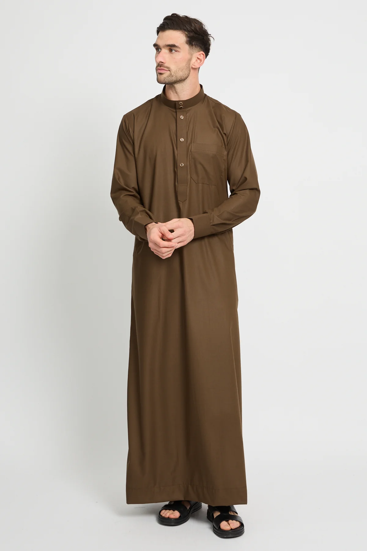 Premium Heritage Buttoned Thobe – Amber Walnut - Image 7