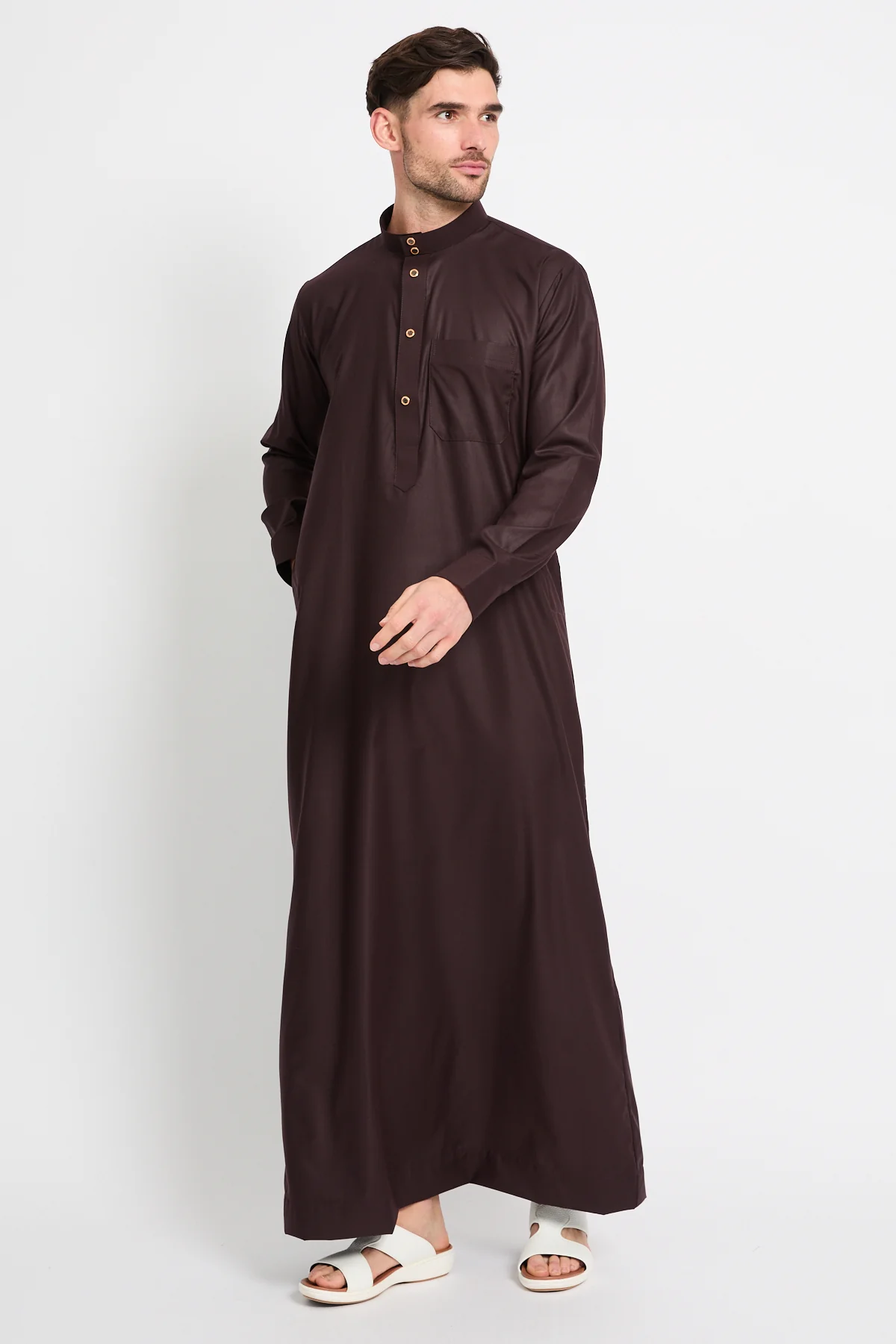Premium Heritage Buttoned Thobe – Espresso Dusk
