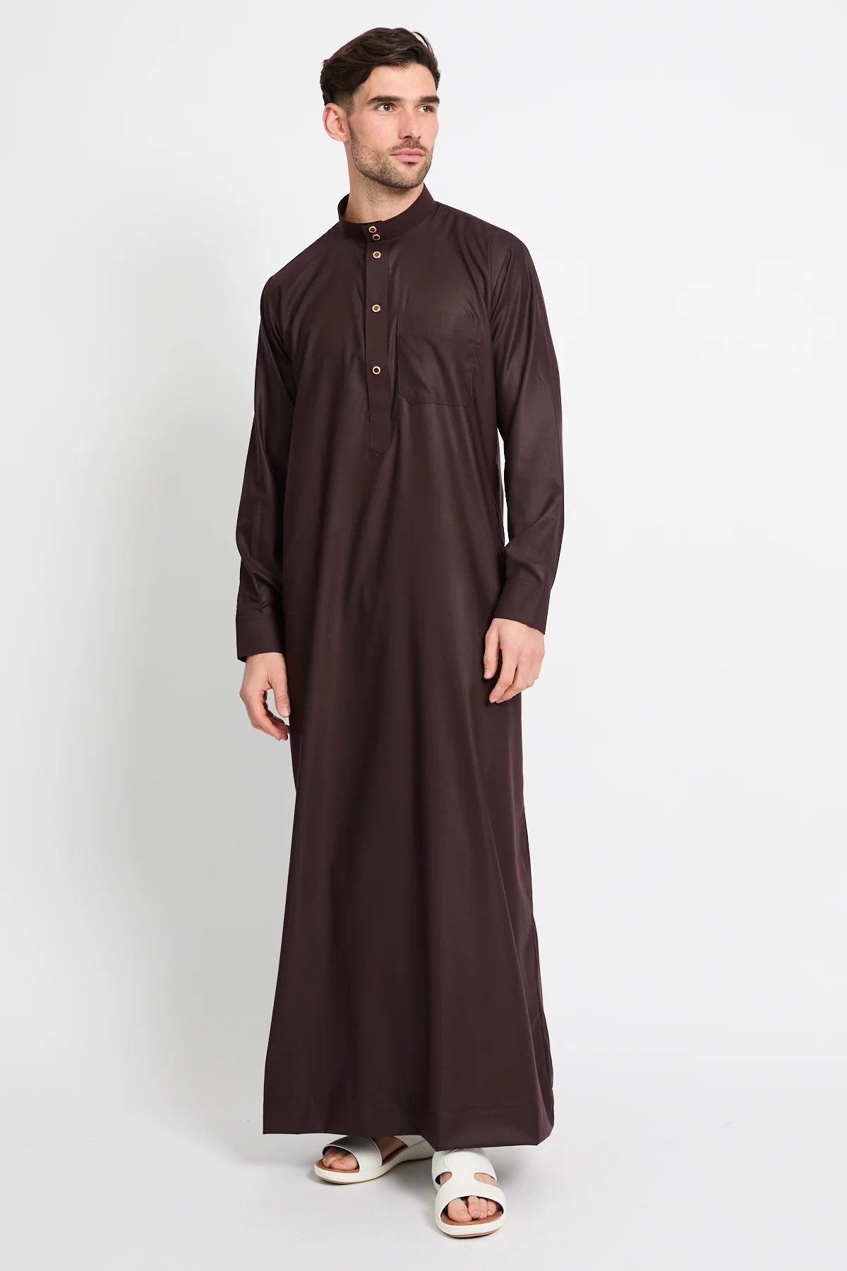 Premium Heritage Buttoned Thobe – Espresso Dusk - Image 3