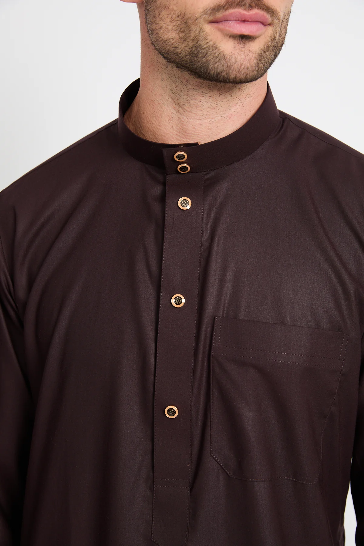 Premium Heritage Buttoned Thobe – Espresso Dusk - Image 4