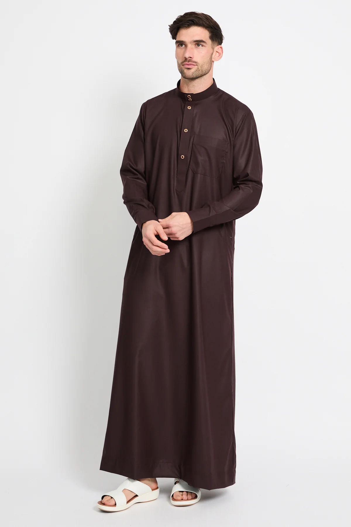 Premium Heritage Buttoned Thobe – Espresso Dusk - Image 6