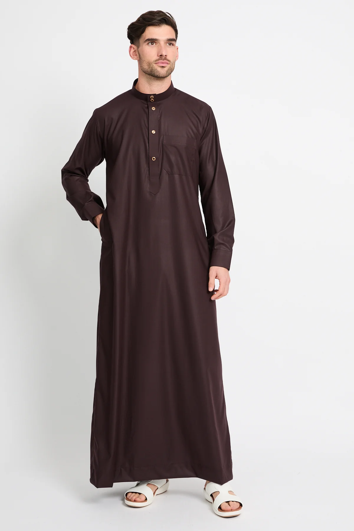 Premium Heritage Buttoned Thobe – Espresso Dusk - Image 8