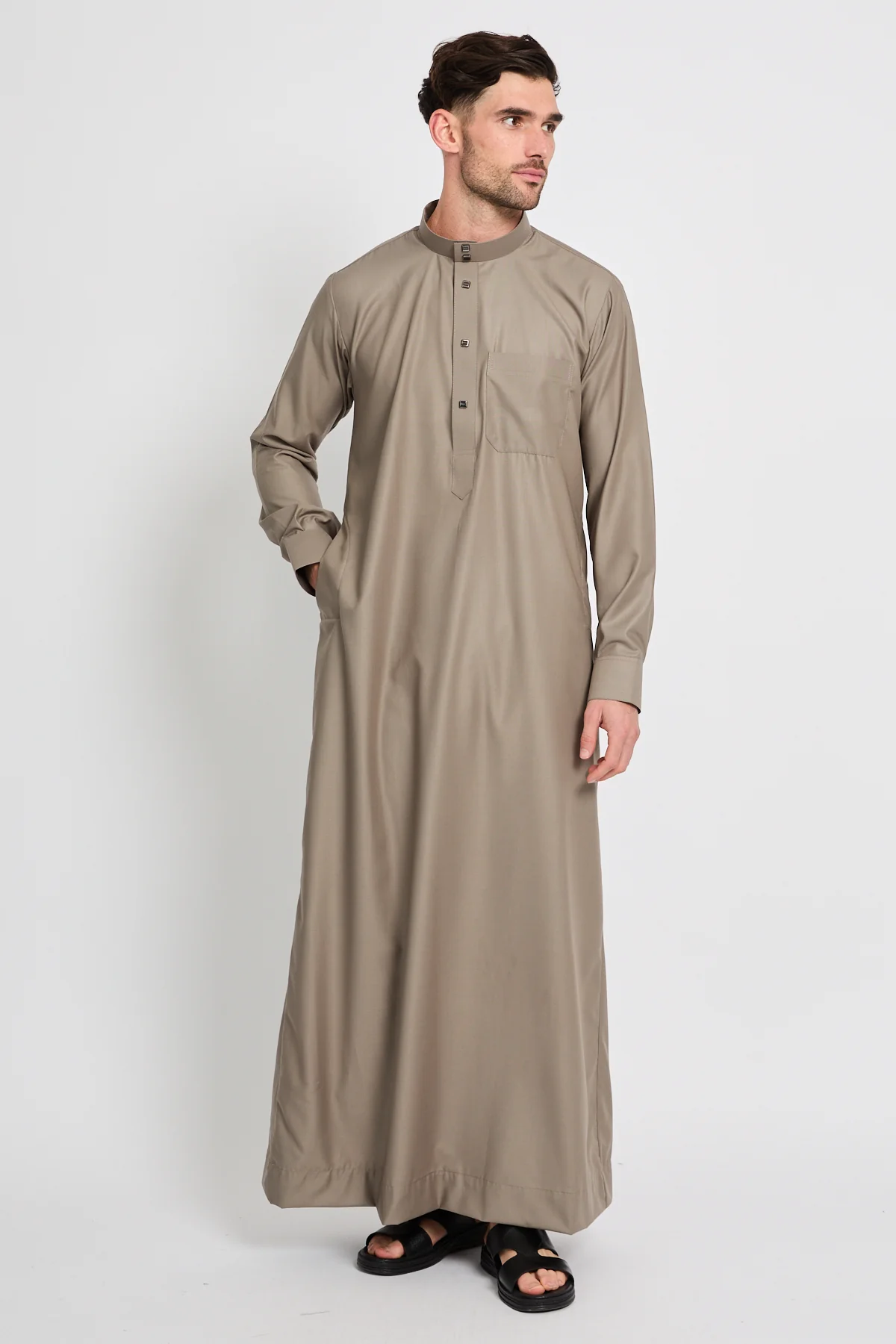 Premium Heritage Buttoned Thobe – Taupe
