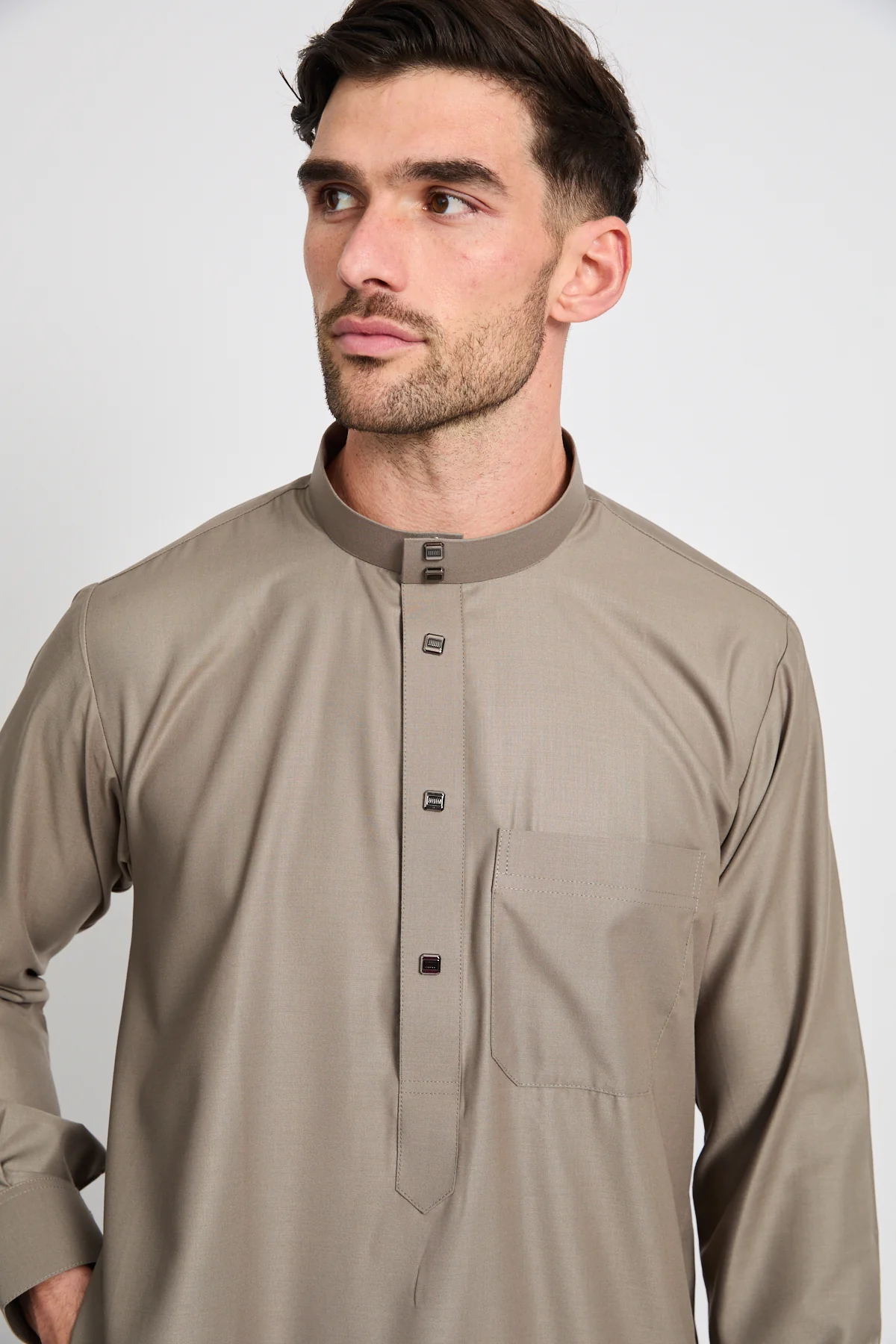 Premium Heritage Buttoned Thobe – Taupe - Image 2