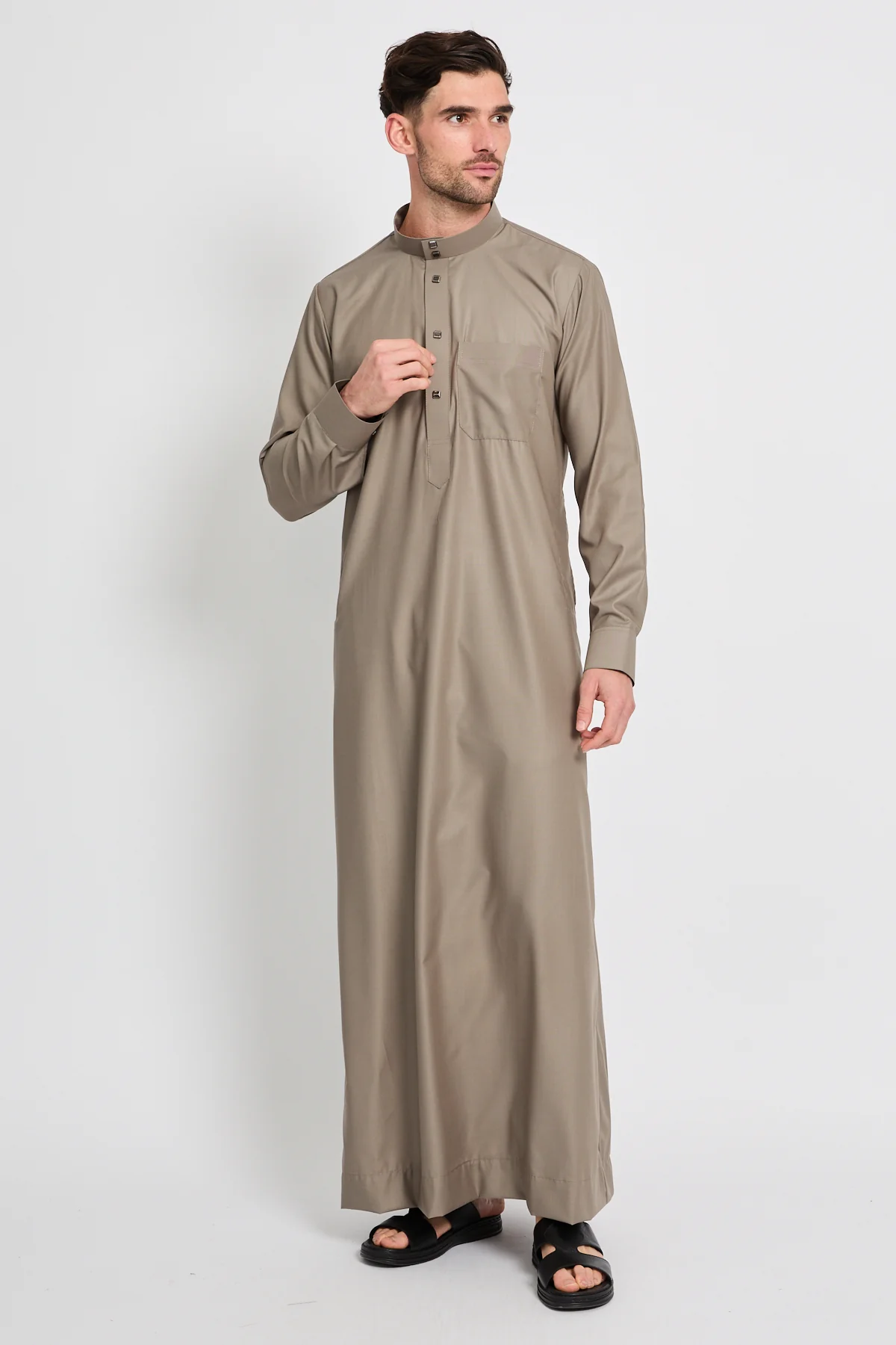 Premium Heritage Buttoned Thobe – Taupe - Image 3