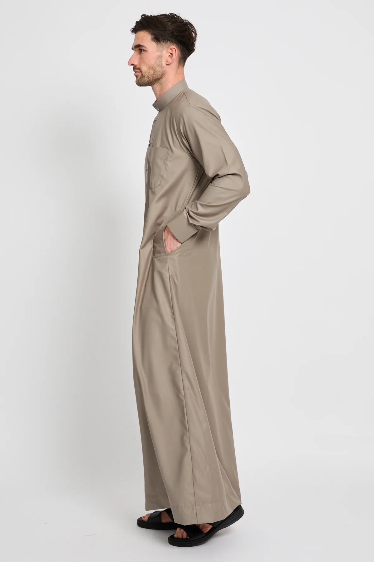 Premium Heritage Buttoned Thobe – Taupe - Image 6