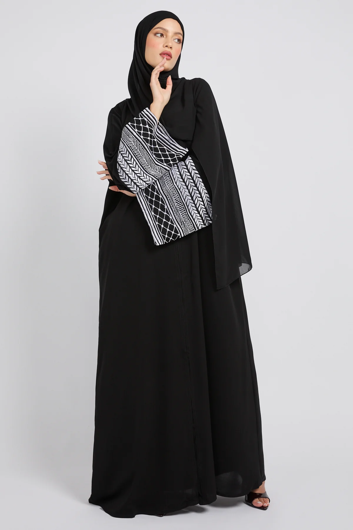 Premium Heritage Cuff Embroidered Open Abaya – Black- LIMITED EDITION - Image 5